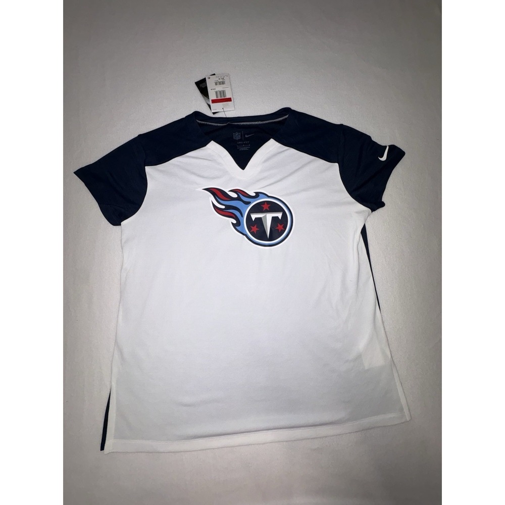 Tennessee Titans Shirt Women Large White Blue NFL Football Dri Fit Nike Tee